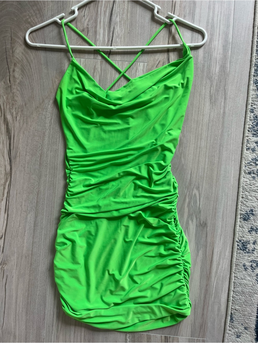 Neon Green Ruched Slip Dress